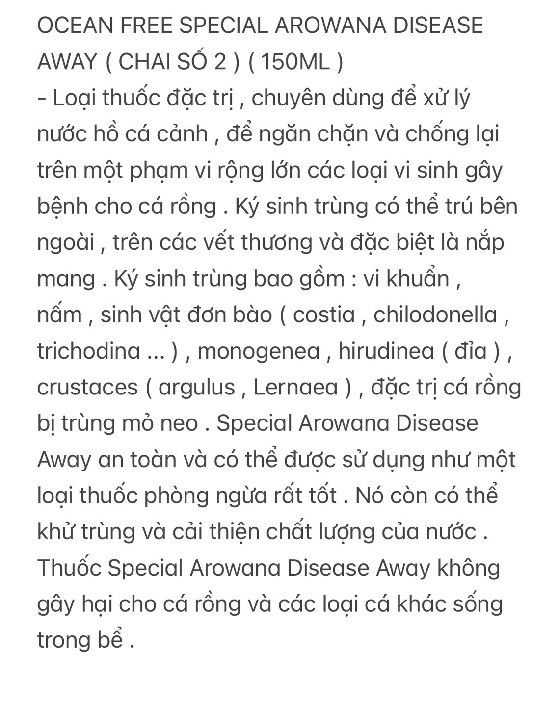 Chai Số 2 Cho Cá Rồng (Khử Nước - Xử Lý Nấm, Khuẩn, Ký Sinh)