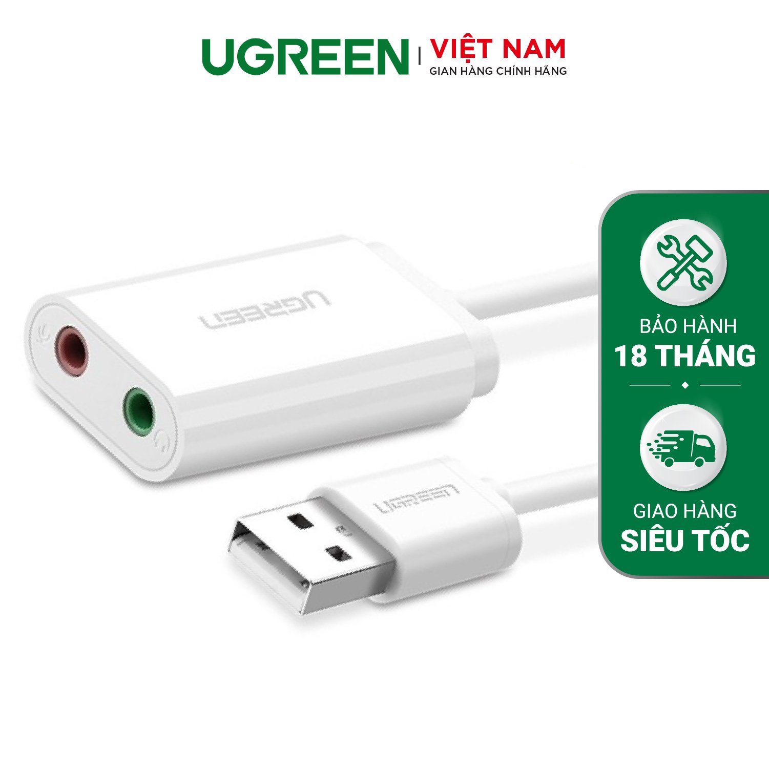 Dây USB 2.0 mở rộng sang đồng thời 2 cổng 3.5mm cho tai nghe + mic, không cần driver UGREEN US205 - Hãng phân phối chính thức