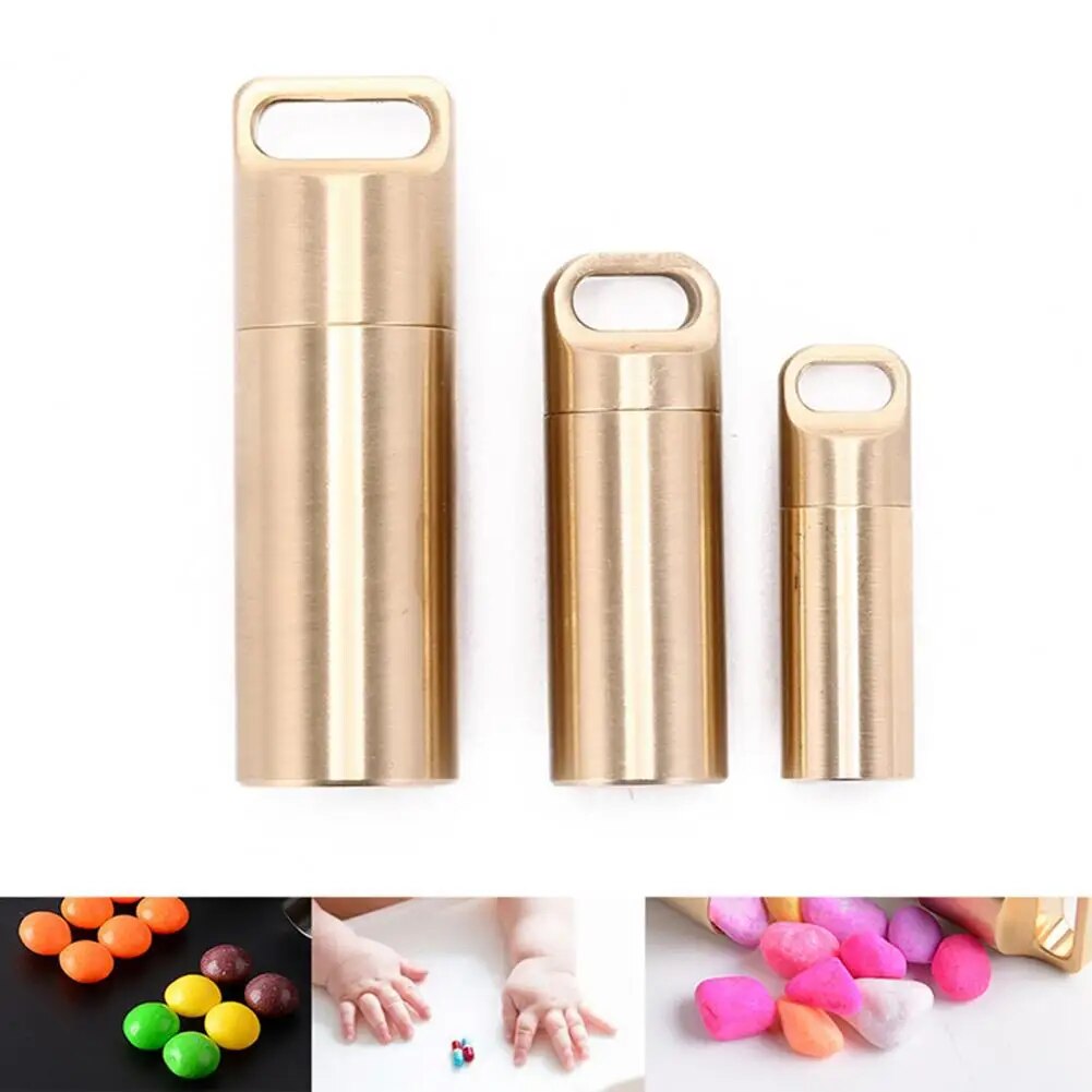 Brass Sealed Bottle Waterproof Capsule Pill Box Outdoor Camping Firstaid