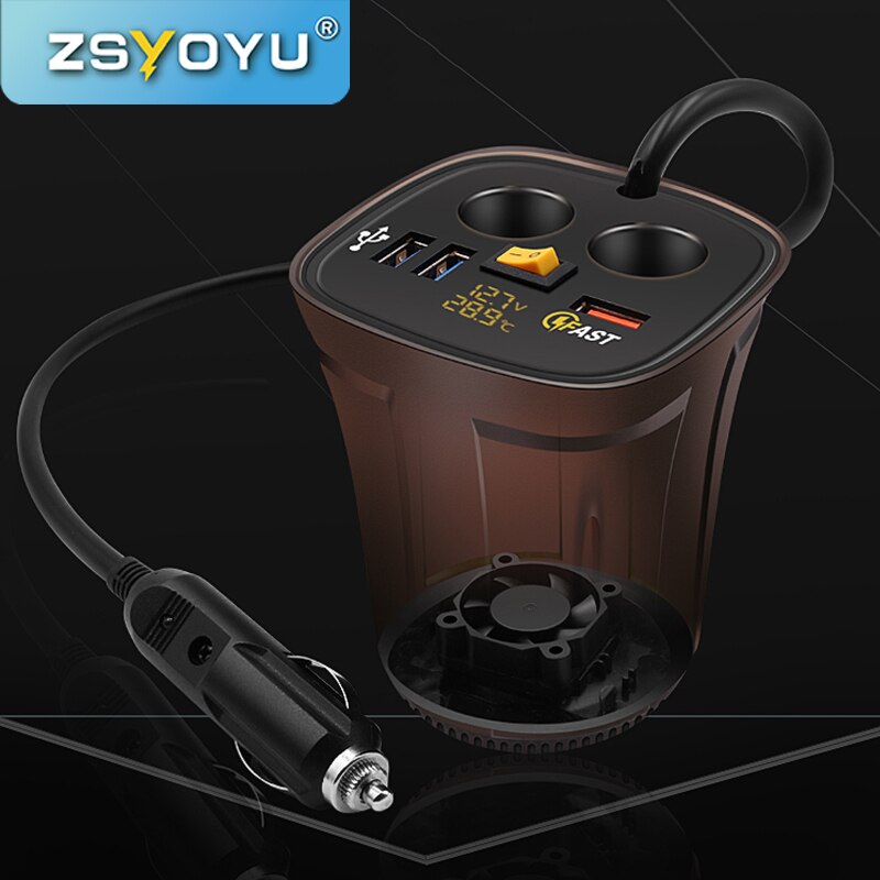 ZZOOI Fast QC3.0 USB Cup Holder Car Charger Adapter  Voltmeter 12V Socket Display Temperature Waterproof power switch