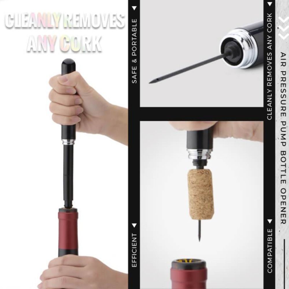 Cavatappi portatile a pressione d'aria LIPS con anello per il dito, perno in acciaio inox per rimuovere il tappo e taglia-capsule, apribottiglie tascabile
_voghion.com