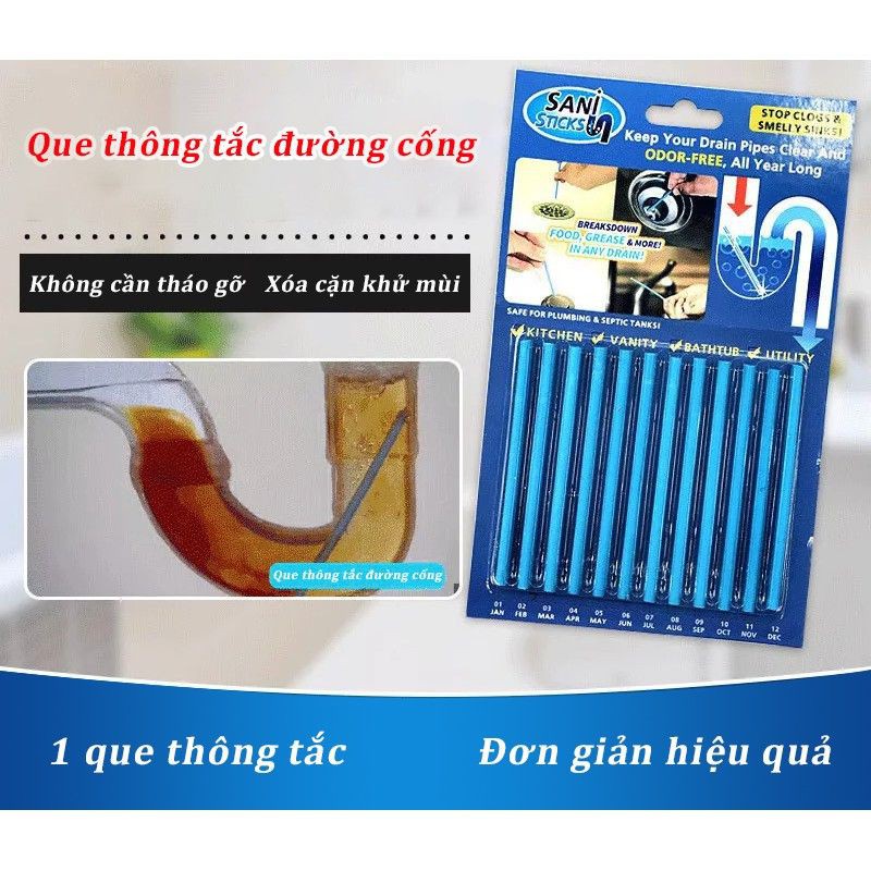 (SỈ) Combo 2 Bộ 12 que thông tắc cống SANI