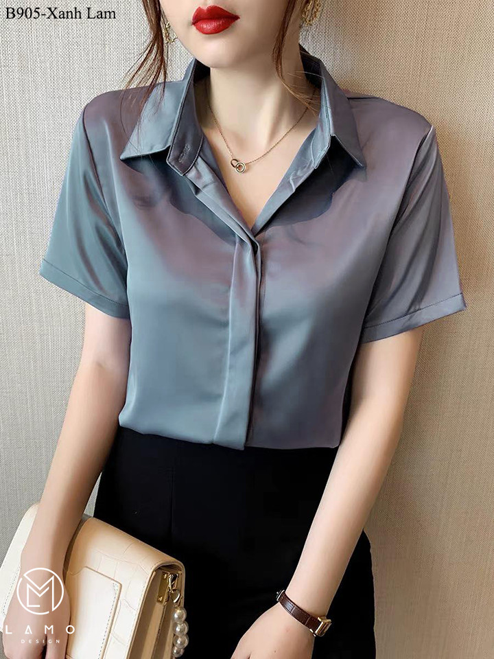 Áo sơ mi công sở nữ lụa ngọc trai nẹp đôi - B905