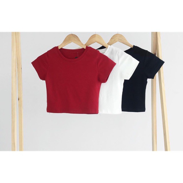 Áo croptop cổ tròn ngắn tay, thời trang nữ cá tính