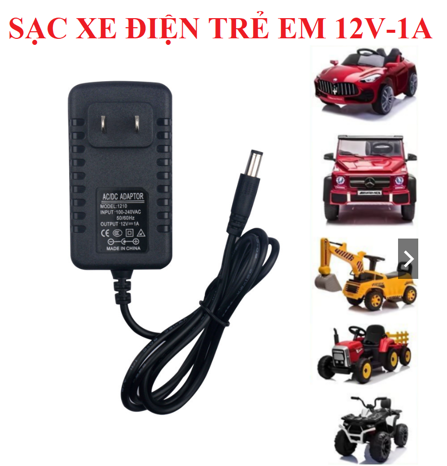 Sac binh ac quy xe điện 12V-1A chân cắm tròn 5.5x2.5mm có đèn báo sạc tự ngắt khi đầy sạc nhanh sac xe dien do choi