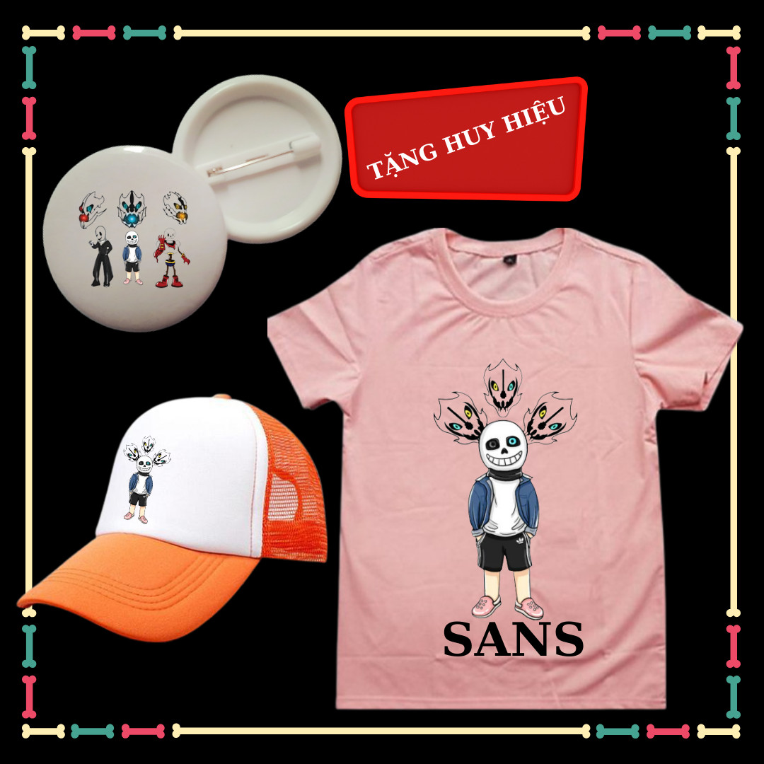 Áo thun bé trai in mẫu Sans Undertale cho bé trai bé gái, đủ màu sắc, đủ size áo từ 10kg đến 90kg-Kèm huy hiệu Sans, Mũ lưỡi trai Sans