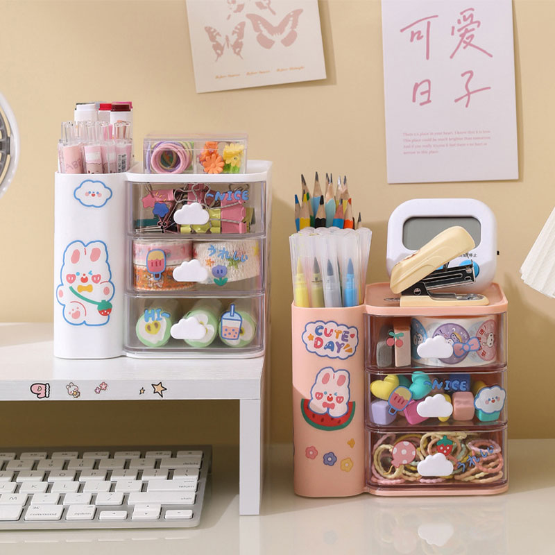 NFA Cloud Multi functional Desktop Pen Holder Instagram Style Student Stationery Multi grid Drawer Storage Box Office Storage Box