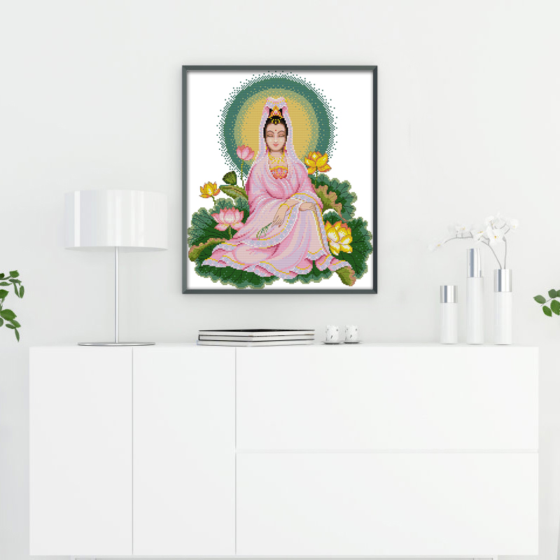 Guanyin sit in lotus Cross Stitch Kits New Embroidery Pattern Needlework Sets Beginners Printed Fabric Joy Sunday 11CT 14CT  DIY Hand Embroidery Patterns Kit