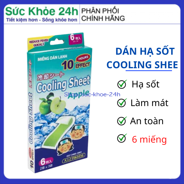 6 Miếng dán hạ sốt - Miếng dán lạnh COOLING SHEET Giúp hạ nhiệt, hạ sốt, giảm đau Làm mát trong suốt 10 tiếng sử dụng cho bé , trẻ sơ sinh , Mieng dan ha sot , sức khỏe 24h