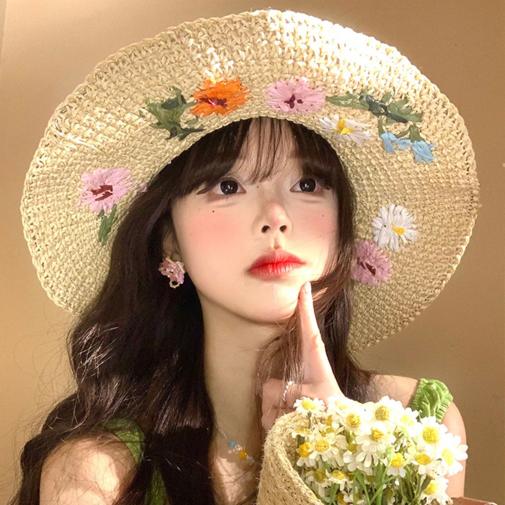 Casual%20Colorful%20Flower%20Straw%20Hat%20Boho%20Wide%20Brim%20Women's%20Sun%20Hats%20Lightweight%20Foldable%20Weave%20Hat%20Travel%20-%20Image%209