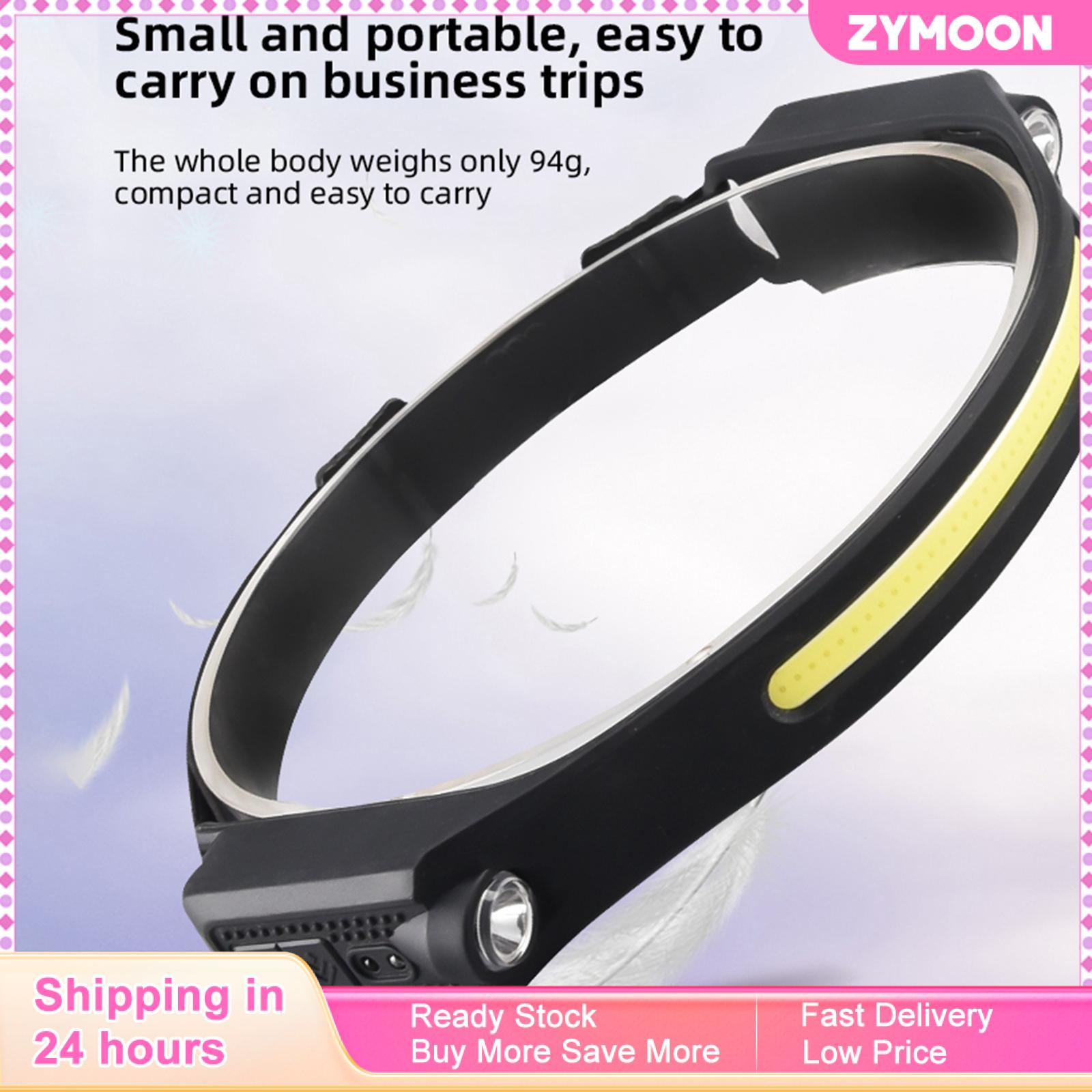 ZYMOON Silicone COB LED Headlamp Motion Sensor Work Light Flashlight Head Band Lamp for Adults Men Women Running Night Fishing Cycling
