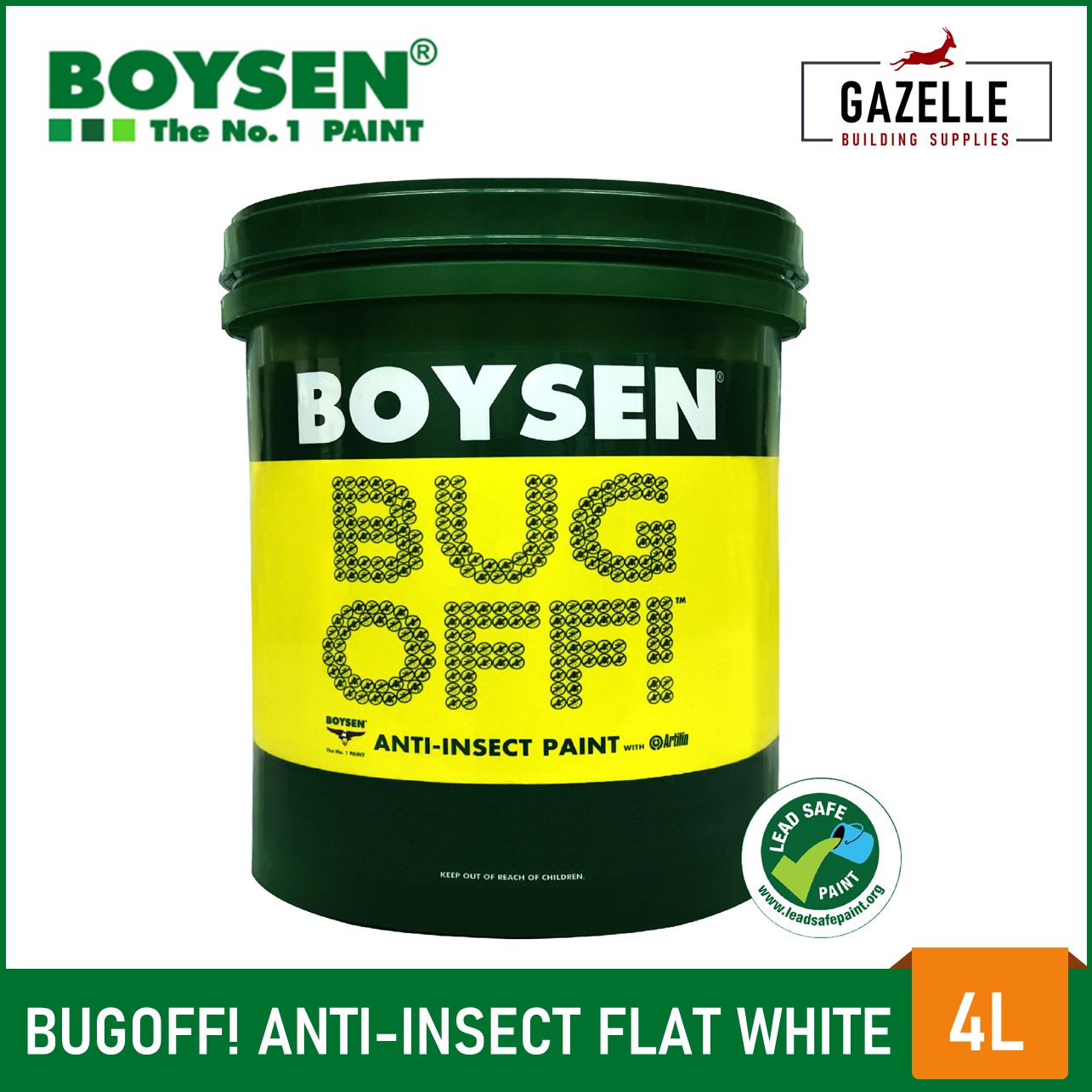 BOYSEN BUG OFF AntiInsect Paint with Aritilin Flat White B8071 4L