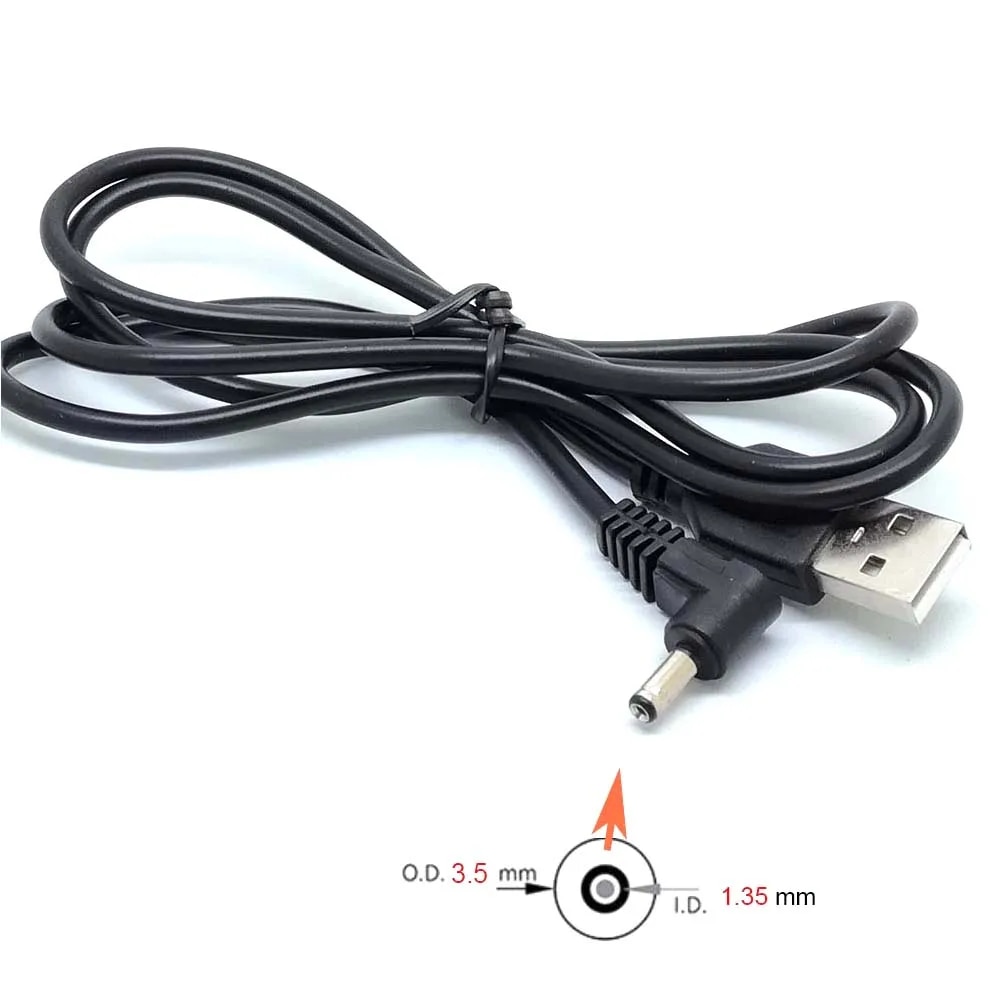 Black USB To DC 5V 2A Charger Power Cable – 3.5mm X 1.35mm Barrel Jack, 70-80cm, Universal
