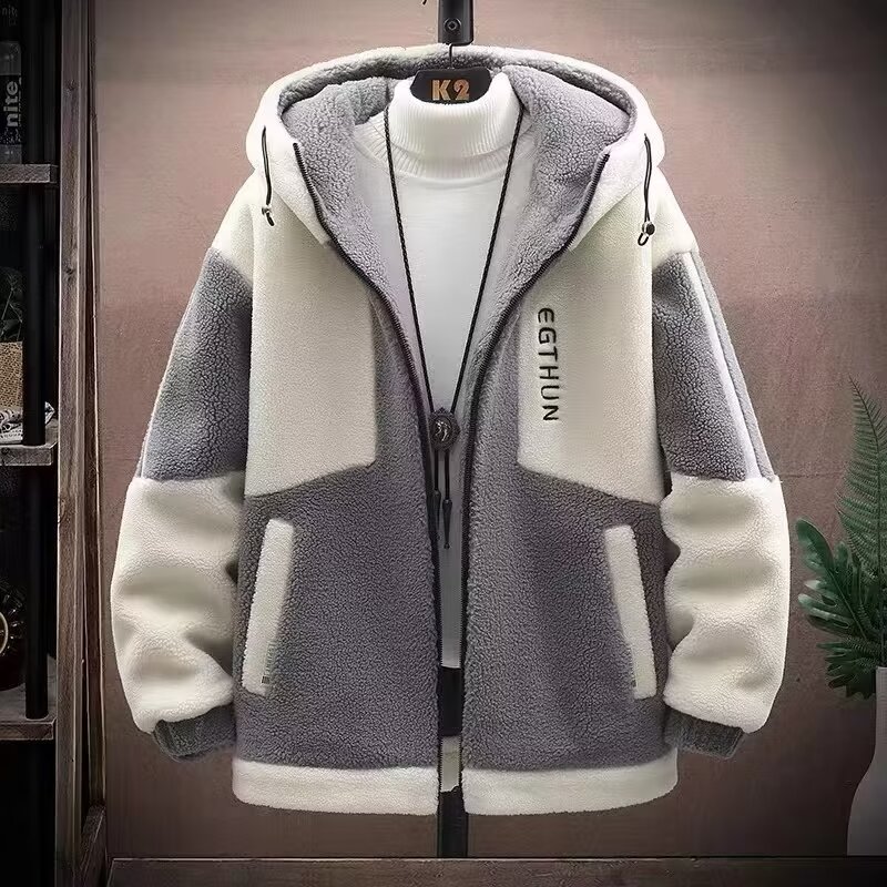 EERSHENSHI Men's jacket - Men's lamb fleece jacket Winter fashion teen student jacket Men's jacket with cotton duffel