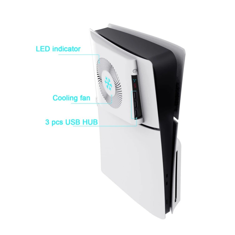 Console Fan For PS5 Slim Console Cooling Fan Console Quiet Cooler with 3 USB 2.0 ...
