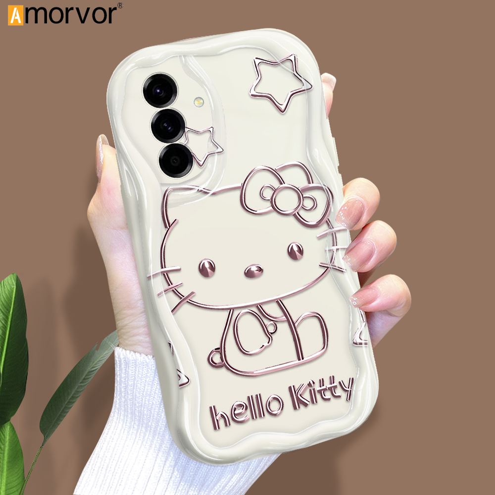 AMORVOR for Samsung A36 A56 5G Back Cover Hello Kitty Wavy Cream Texture Edge Soft Silicone Phone Case. 