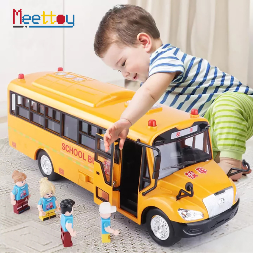 Meettoy Kids Mini School Bus Car Toy Cartoon Pull Back Cars City Tour Bus thumbnail