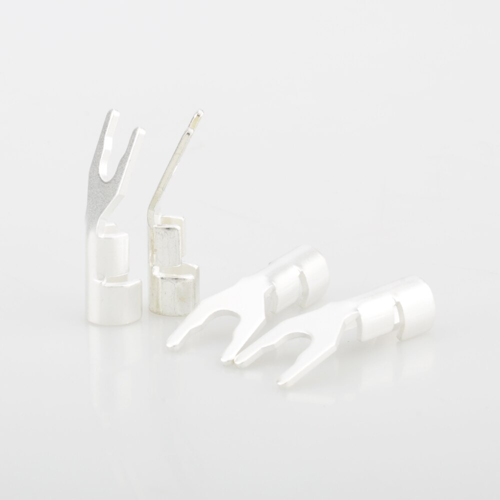 New 8pcs Hi-end Solid Copper plug Silver plated Spade Plug Speaker Cable Wire Connector HiFi Pure Copper Silver plated spade