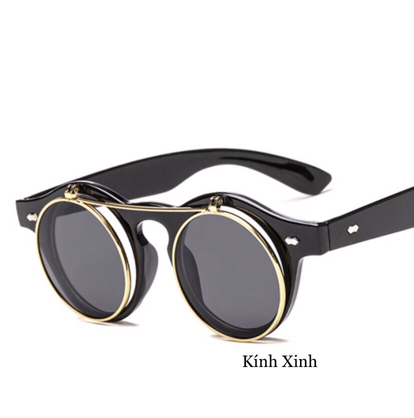 Kính râm mắt tròn nhỏ thầy bói 2in1 lật nắp gọng nhựa siêu hottrend