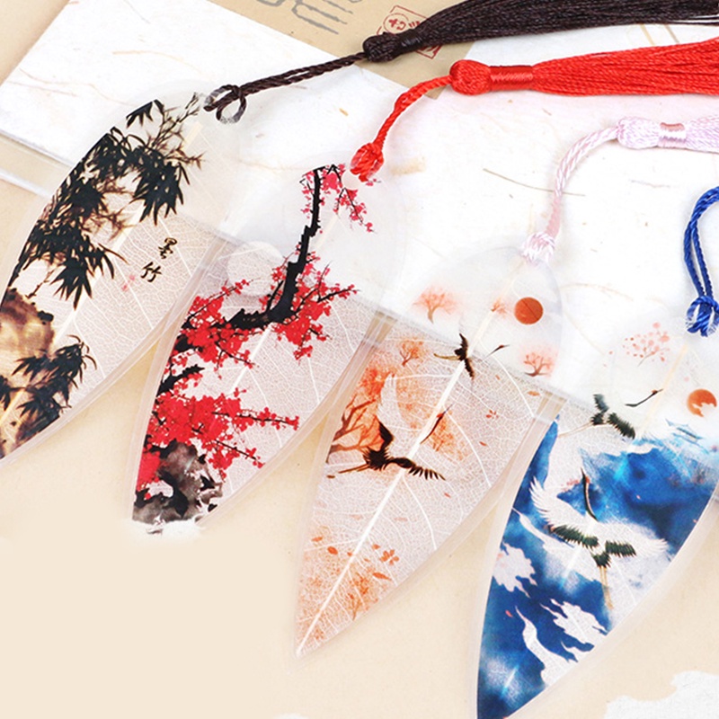 Hỗn hợp mô hình lá hình dạng phong cách Trung Quốc Bookmark với tua tự làm hoài cổ Bookmark