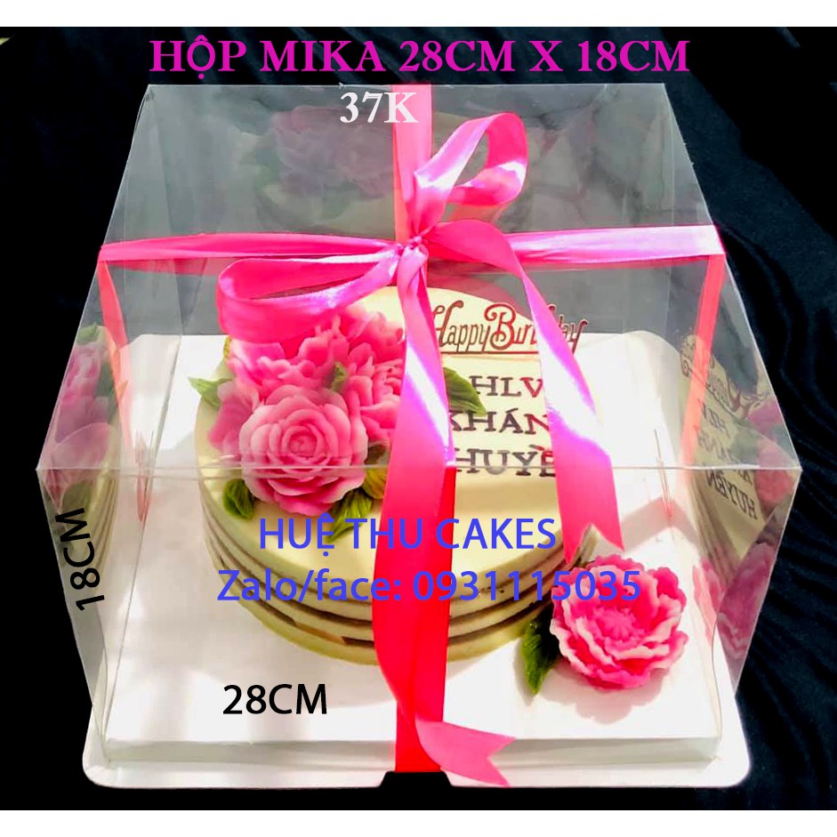 Hộp đựng bánh mica vuông (5 hộp) trong suốt rộng 26cm + đế sang trọng