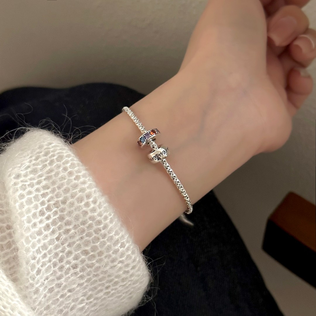 Korean New Light Luxury Colorful Crystal Ring Snake Chain Bracelet for Women
