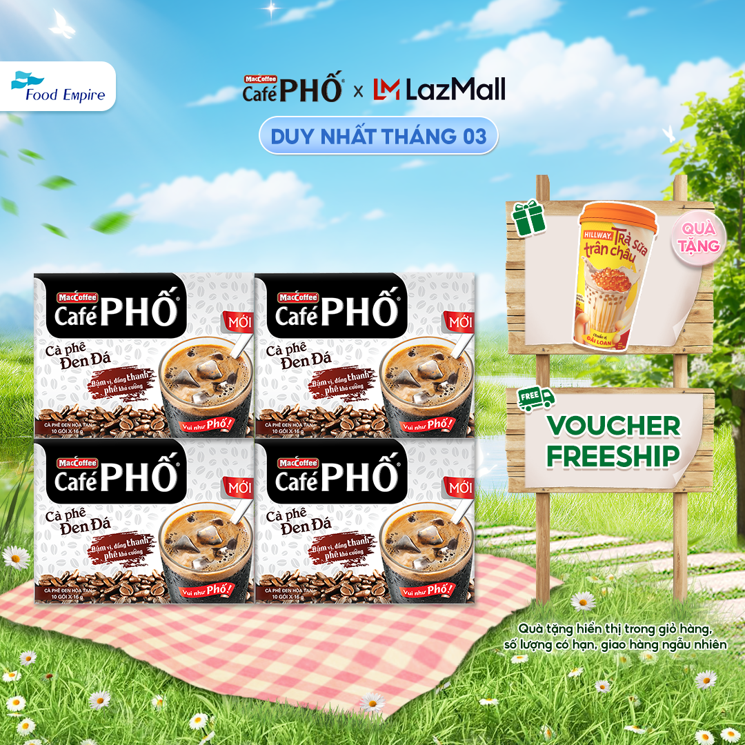Combo 4 hộp Cà phê Phố Đen Đá - Maccoffee (hộp 10 gói x 16g)