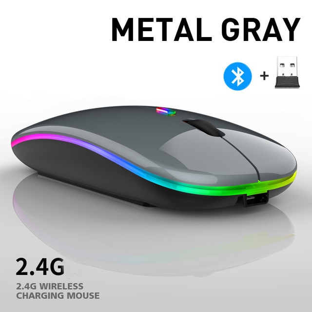 Bluetooth 5.0 wireless with usb rechargeable rgb mouse bt5.2 for laptop computer pc macbook gaming mouse 2.4ghz 1600dpi