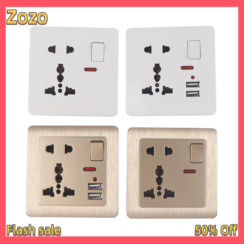 Zozo ✨Ready Stock✨ Universal Wall Socket With LED Light Switch 5 Hole USB Wall Power Socket