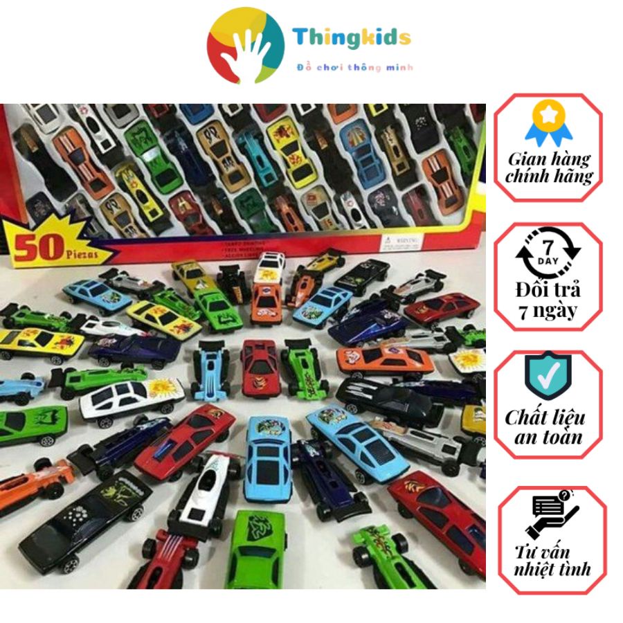 Set đồ chơi 50 oto sắt, mô hình kim loại, xe đua đồ chơi cho bé - Thingkids