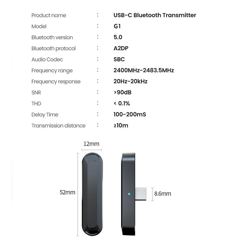 Type-C Bluetooth 5.0 Audio Transmitter A2DP SBC Low Latency USB Dongle For Nintendo Switch PS4 TV PC USB Type C Wireless Adapter