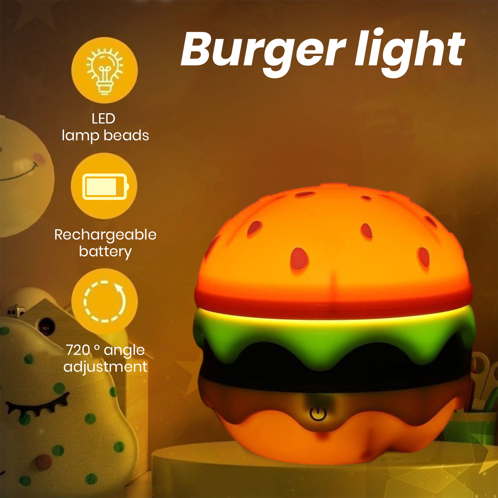 POCO Portable Hamburger Light Cute Hamburger Light Cute Hamburger Led
