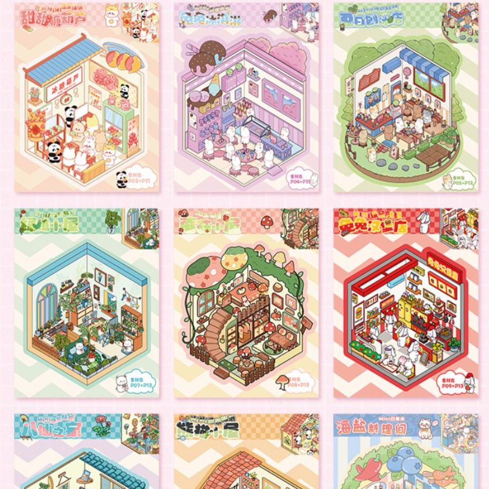 Mini Scenes Sticker New 3D Miniature Scene Stickers Cartoon Mini Miniature Scene Collection ...