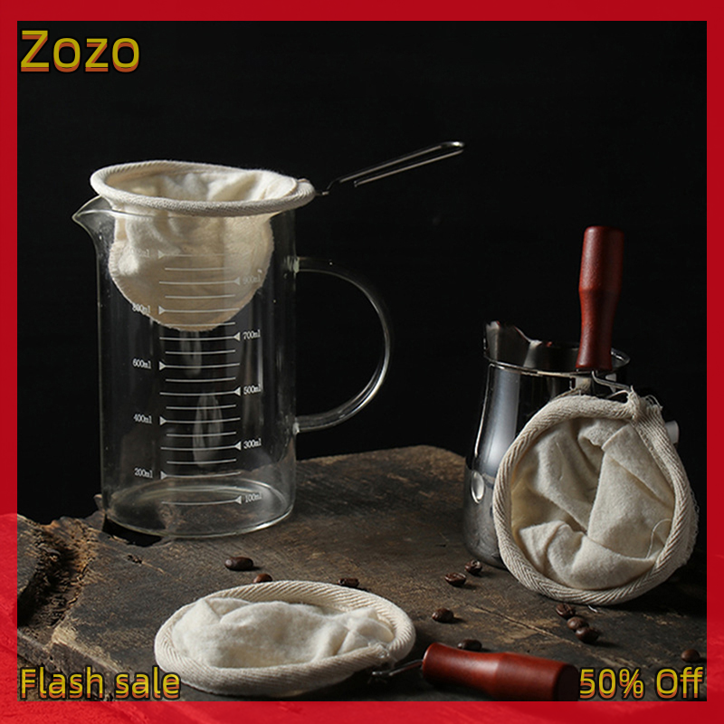 Zozo ✨Ready Stock✨ Reusable Handmade Coffee Filter Bag Coffee Filter With Wooden Handle Filter Pack Flannel Pot Cloth Mesh Basket Tool