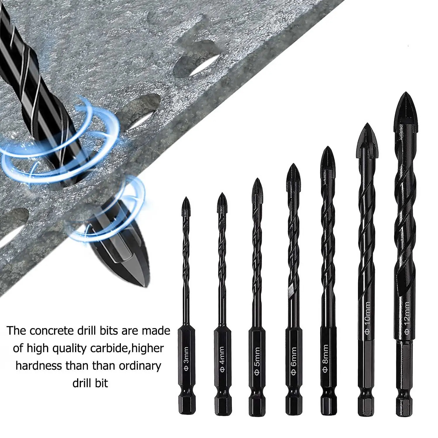 3-12mm Cross Hex Tile Drill Bits Set Hard Alloy Triangle Stone Glass Ceramic Concrete Drill Bit Extension Hole Opener Universal Tool