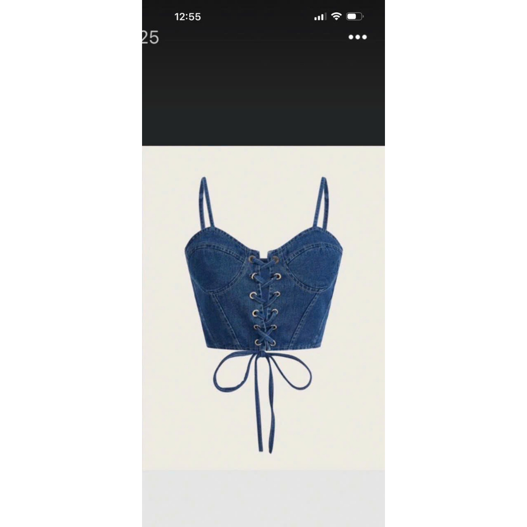 Áo hai dây chất jean đan dây chéo giữa kxt0095
