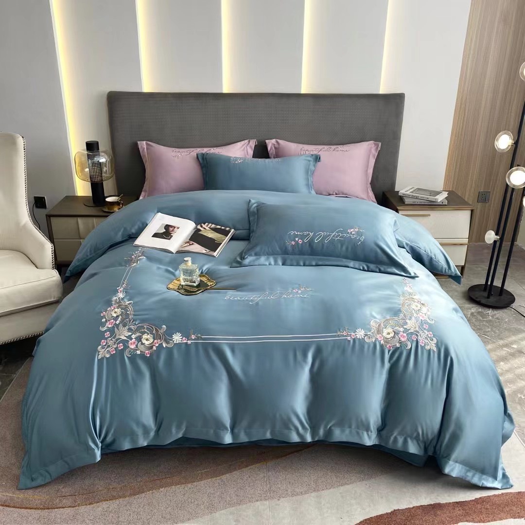 Set 4 món vỏ chăn ga gối phi lụa thêu nhập khẩu loại 1