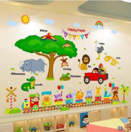 Bộ decal ghép hình thú tiếng anh + xe lửa cho bé