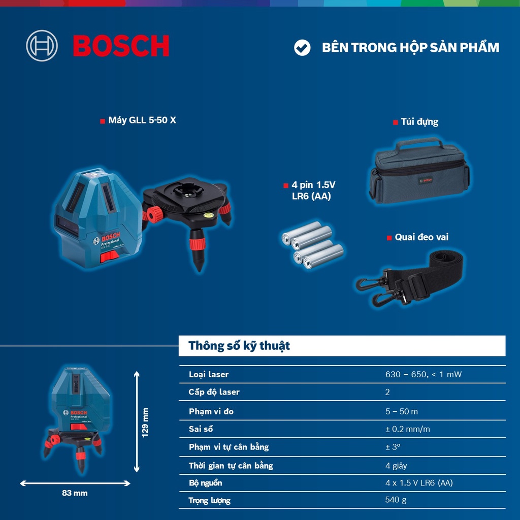 Máy cân mực laser tia đỏ Bosch GLL 5-50 X