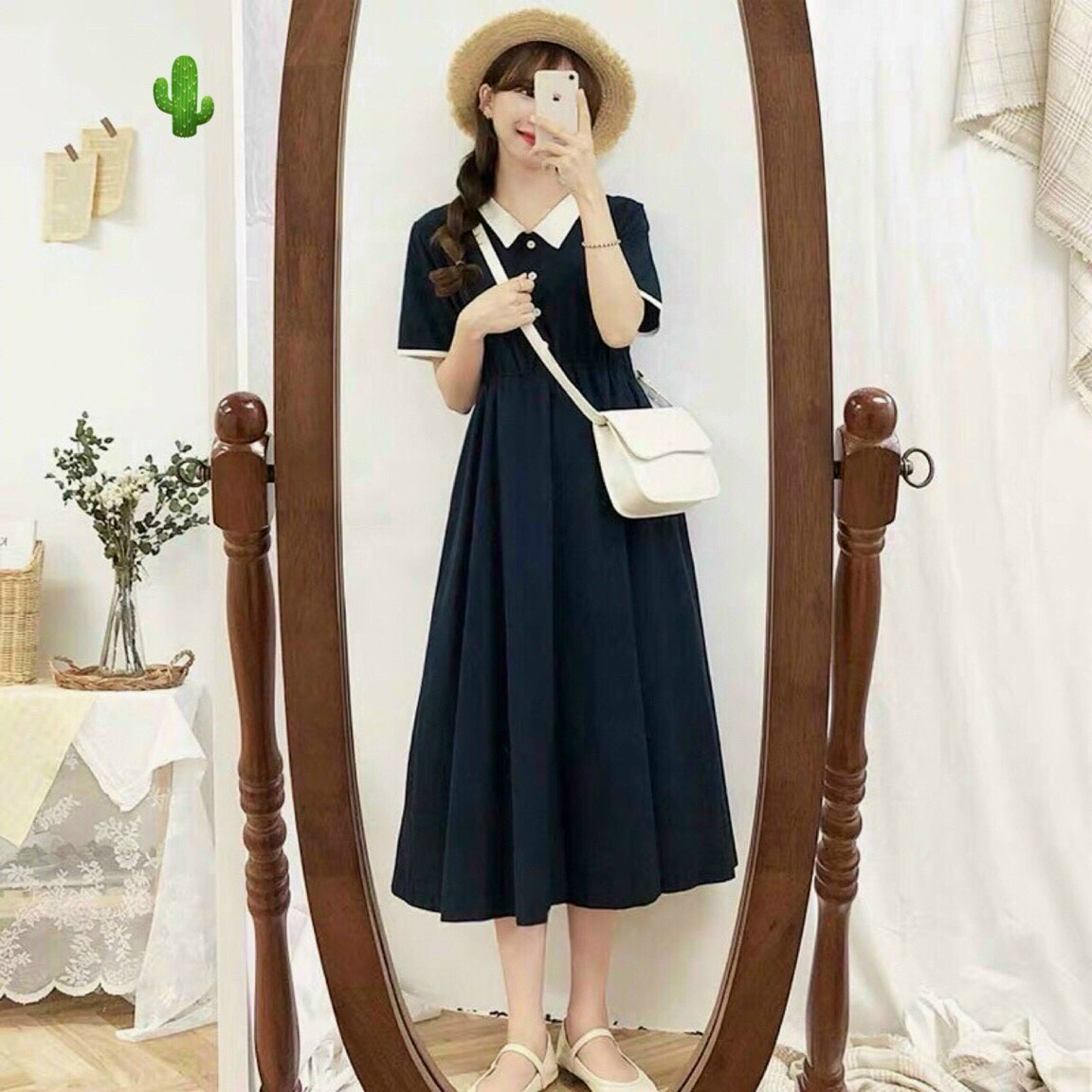 Đầm Suông Tiểu Thư Cổ Bẻ