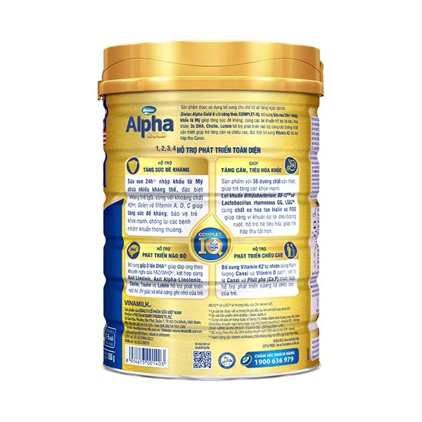 Sữa bột Dielac Alpha Gold 4 - lon 850g (cho trẻ từ 2- 6 tuổi) Sữa non