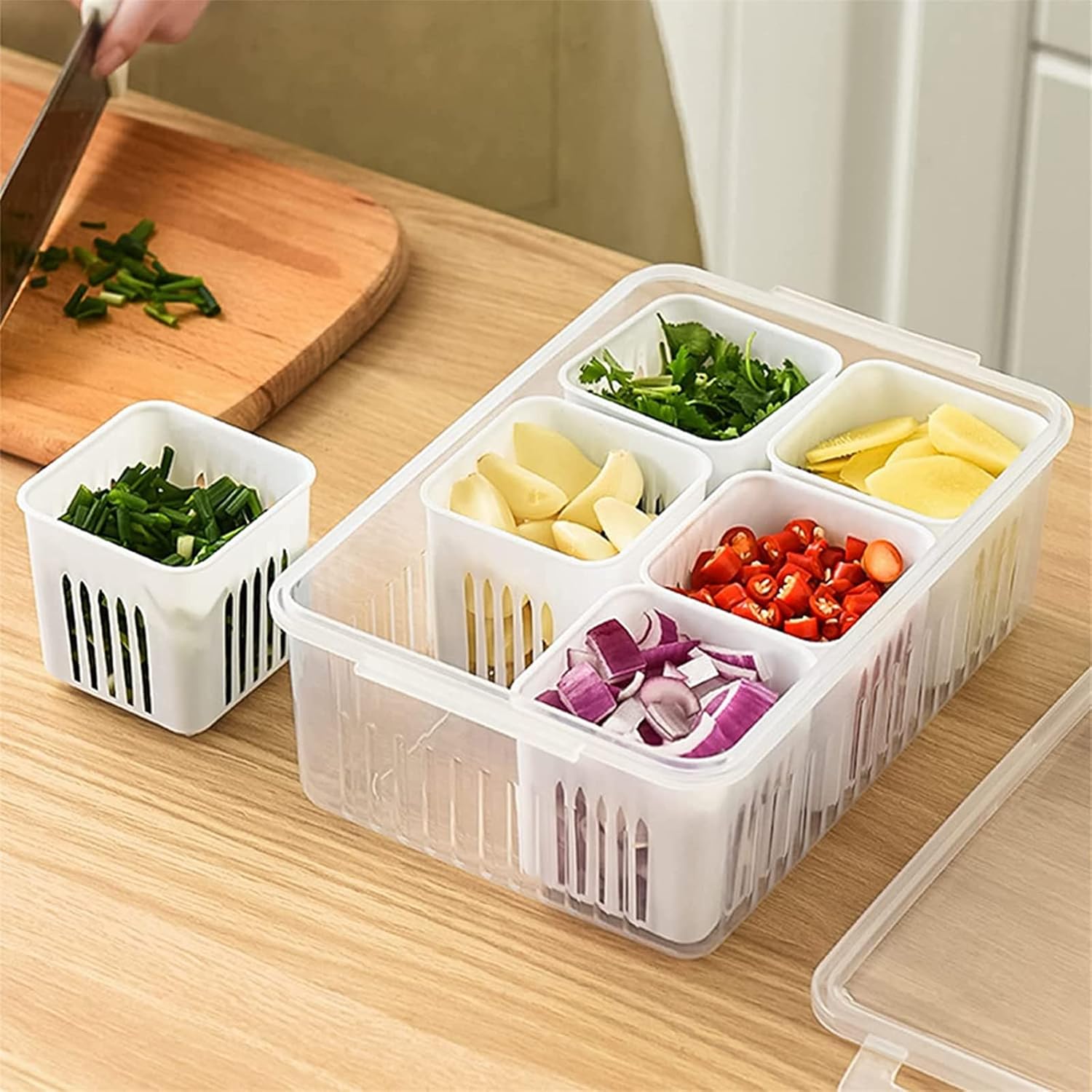 Fridge%20Storage%20Containers%20Kitchen%20Scallion%20Storage%20Box%206-In-1%20Snackle%20Box%20Container%20with%20Lid%20Plastic%20Reusable%20Fridge%20Vegie%20Fruit%20Food%20Fresh-Keeping%20Drain%20Box.%20-%20Image%202