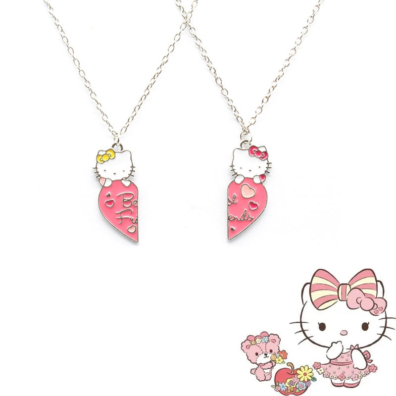 Sanrio Anime Black and White Hello Kitty Necklace Couple Pendant Cute Cartoon KTM Best Friend Collar Chain Holiday Gift, Women's, Size: One Size