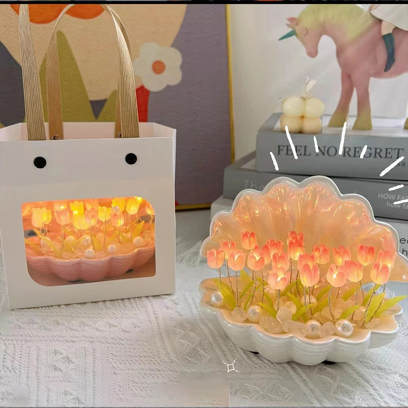 Handmade DIY Shell Tulip Night Light Creative gift bedside table mood light glowing ornaments