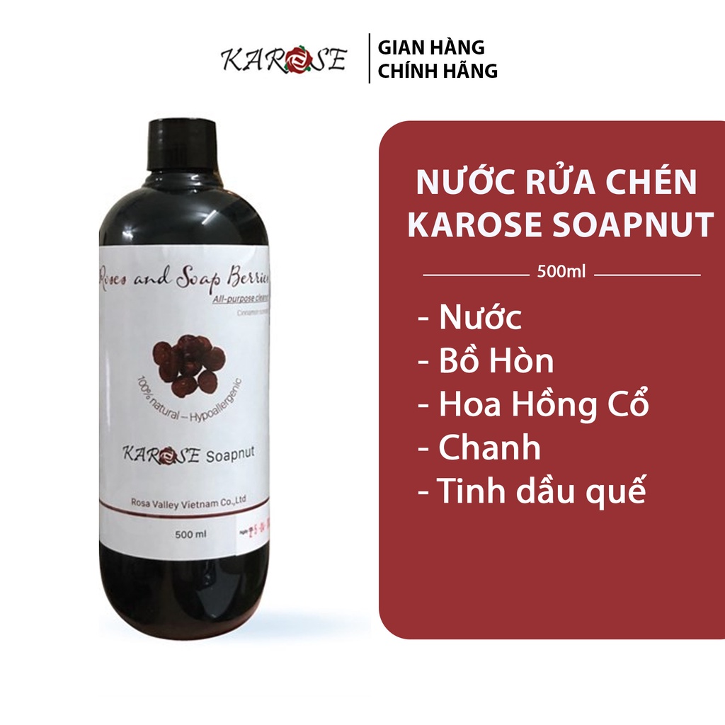 Nước rửa chén  KAROSE SOAPNUT hữu cơ bồ hòn hoa hồng