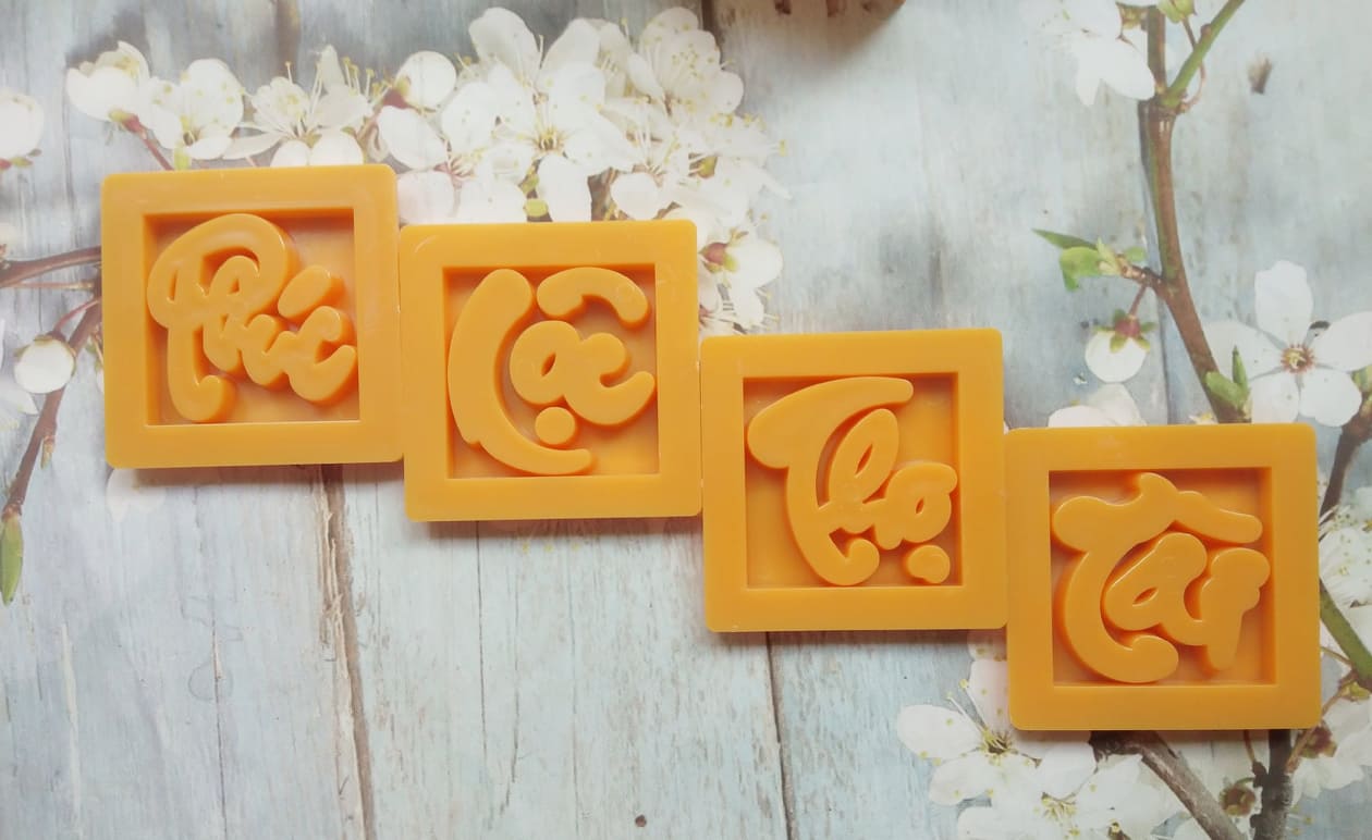 Bộ 4 khuôn xôi vuông 8 cm phúc lộc thọ tài