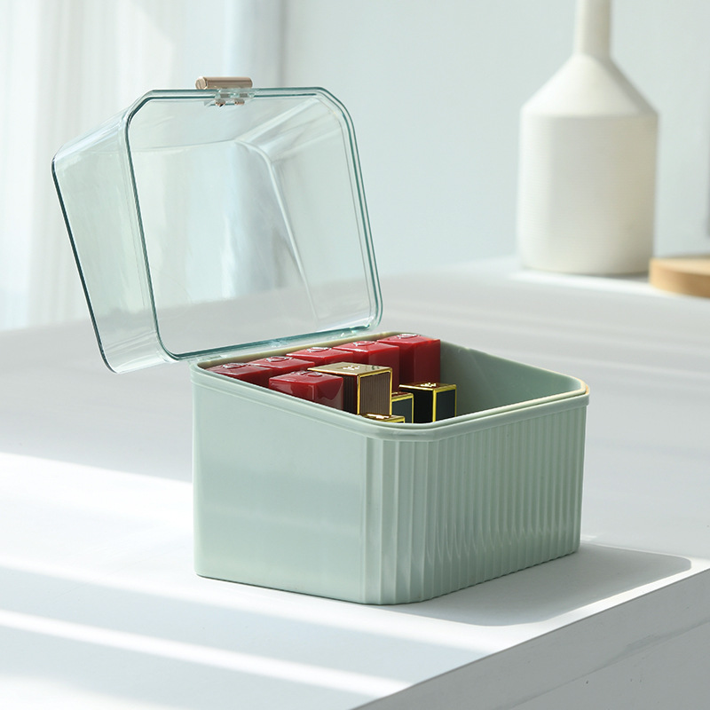Light luxury transparent cosmetics storage box, home dustproof desktop lipstick box, portable home organizing lipstick display rack