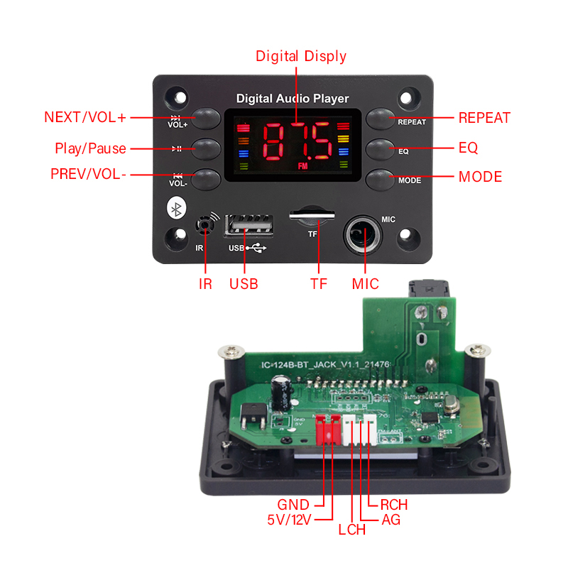 12V Bluetooth 5.0 Bảng Mạch Giải Mã MP3 máy nghe nhạc MP3 Hands-free âm thanh trên xe hơi Kit Microphone USB Radio FM hỗ trợ thẻ TF MP3 loa Máy nghe nhạc