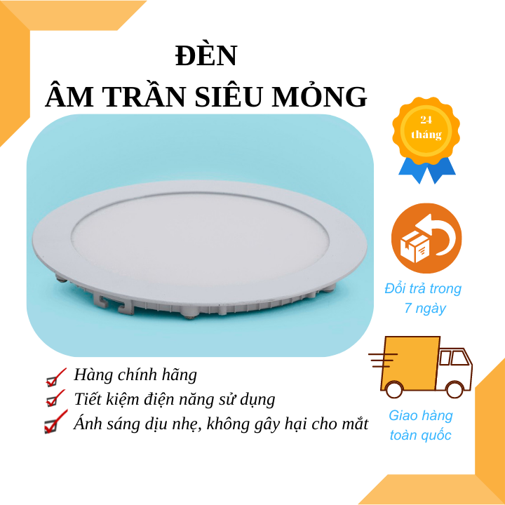 Đèn Led Âm Trần Thạch Cao 24W siêu mỏng tròn, lỗ khoét 28 cm, phù hợp diện tích từ 12m2 tới 14m2, giá tốt, bảo hành 24 tháng