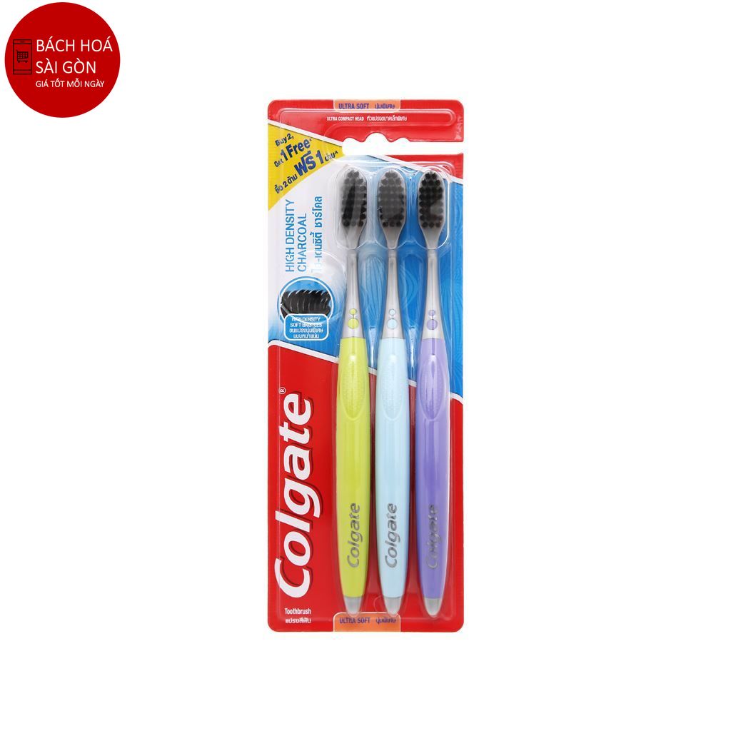 Bộ 3 bàn chải đánh răng Colgate Highdensity than hoạt tính
